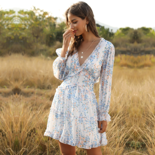 Flowy V-Neck Ruffle Dress