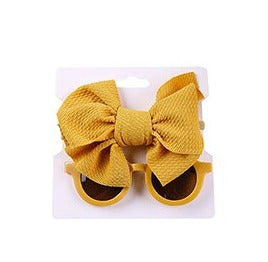 Mustard yellow bowtie headband and sunglasses for kids